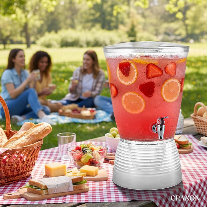 GRAXON Drink Dispenser for Parties (2.5 Gallon) Large Plastic Water Dispenser for Counter Tops, No Mess, Easy to Assemble & Wash, Up to 40 Drinks, For Drinks, Juice, Punch & Water (1 Pack) - Image 2